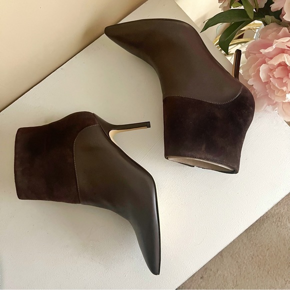 Brown Leather Suede Pointy Zip Ankle Boots - Picture 6 of 13